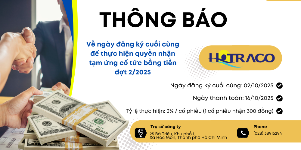 Thông báo về ngày đăng ký cuối cùng để thực hiện quyền nhận cổ tức bằng tiền đợt 2/2025